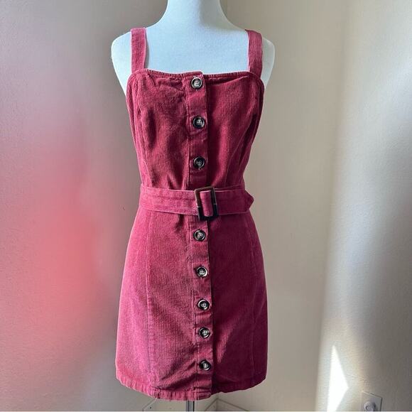 unknown Dresses & Skirts - Summer Vintage Burgundy Corduroy Jumper Mini Dress Sleeveless Button Down Medium